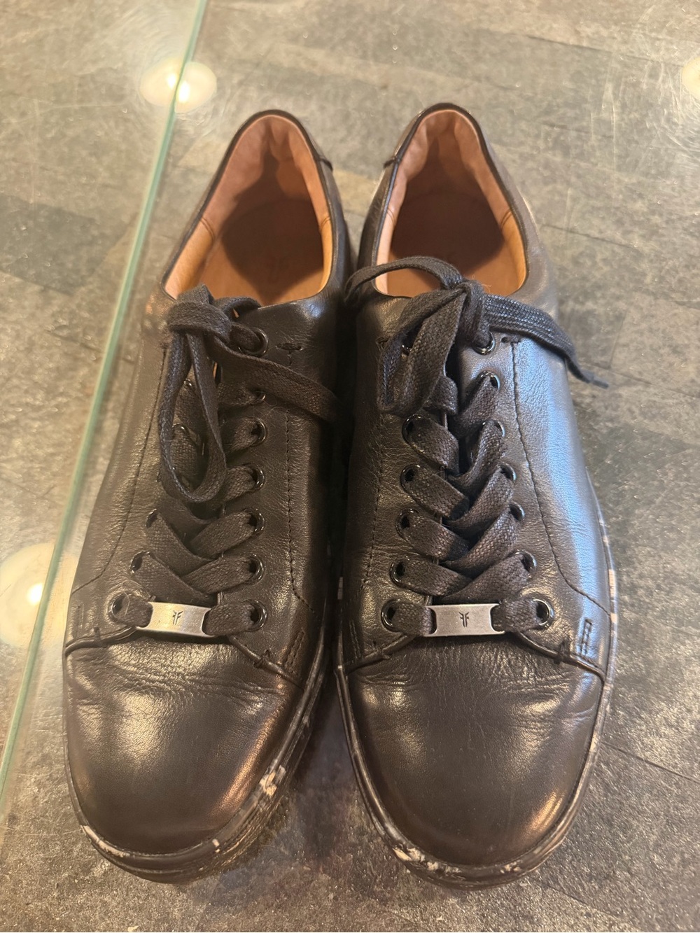 Frye Black Leather Women's Lace-Up Sneakers